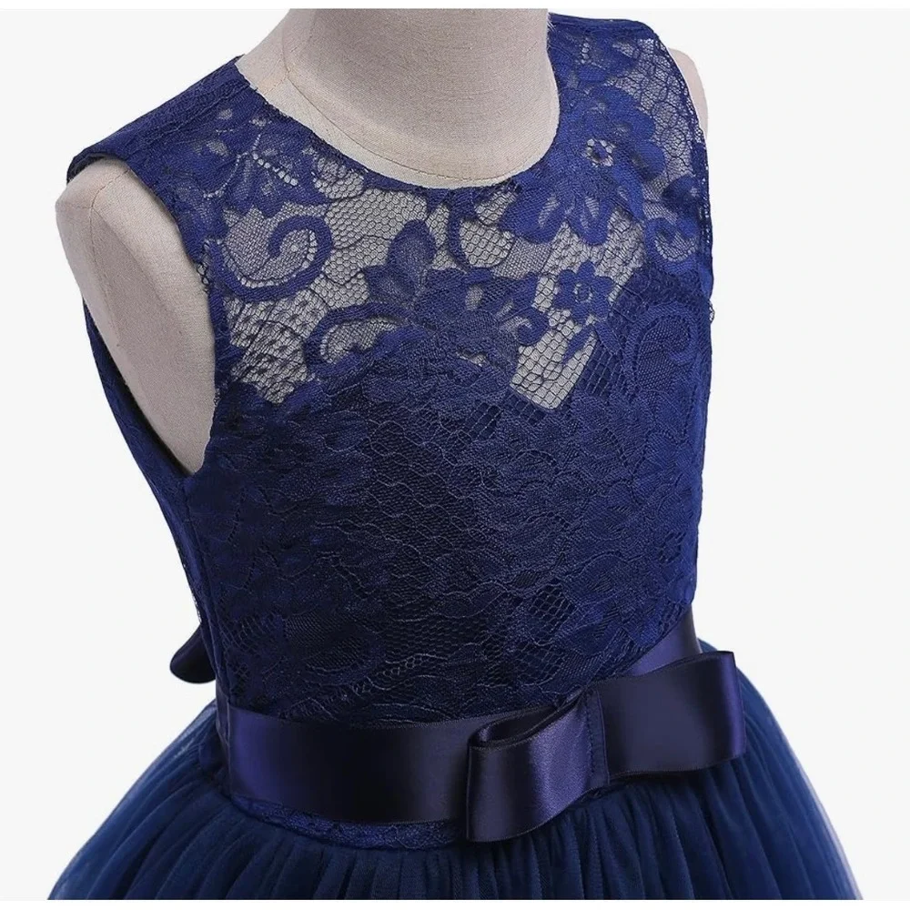 NEW Girls Navy Lace Dress A-Line Long Ball Gown Formal Party Size 8‎ - Picture 3 of 8